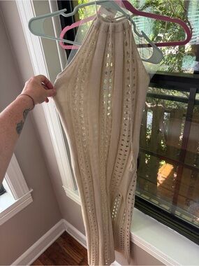 Beige Crochet Halter Knit Dress